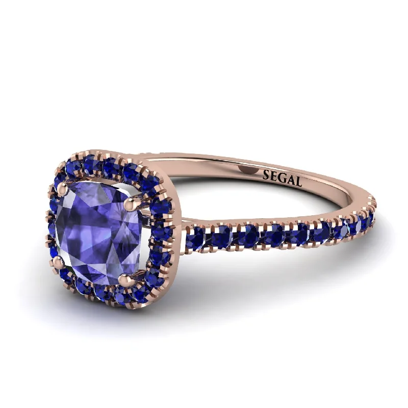 Customizable Gold Ring for Men-Cushion Tanzanite Halo Engagement Ring - Jade No. 214