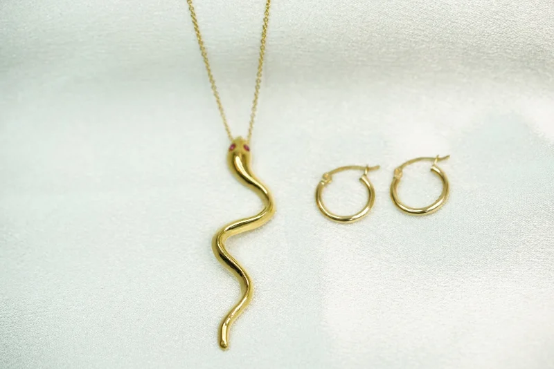 Beautiful Gold Necklace for Special Events-14k Snake Necklace and FREE Earring