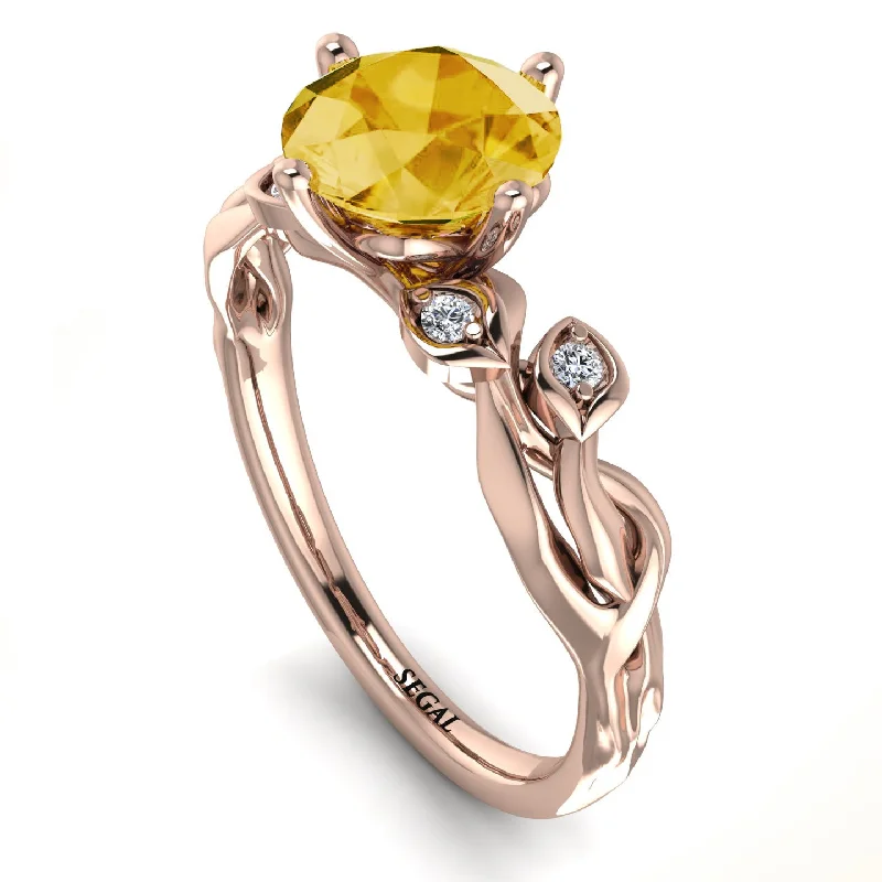 Wedding Band with Gemstones-14K Gold Radiant Citrine Flower Harmony Ring - Autumn No. 602