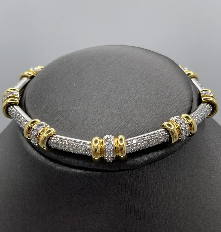 Custom Bracelet with Multiple Charms-18 Karat White & Yellow Gold Solid Link Diamond Bracelet