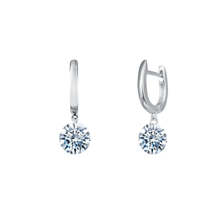 Simple Silver Drop Earrings-Frameless Drop Solitaire Earrings