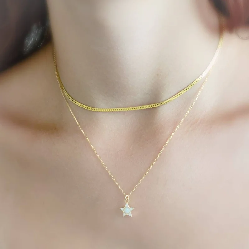 Simple Chain Necklace for Men-Opal Star Necklace