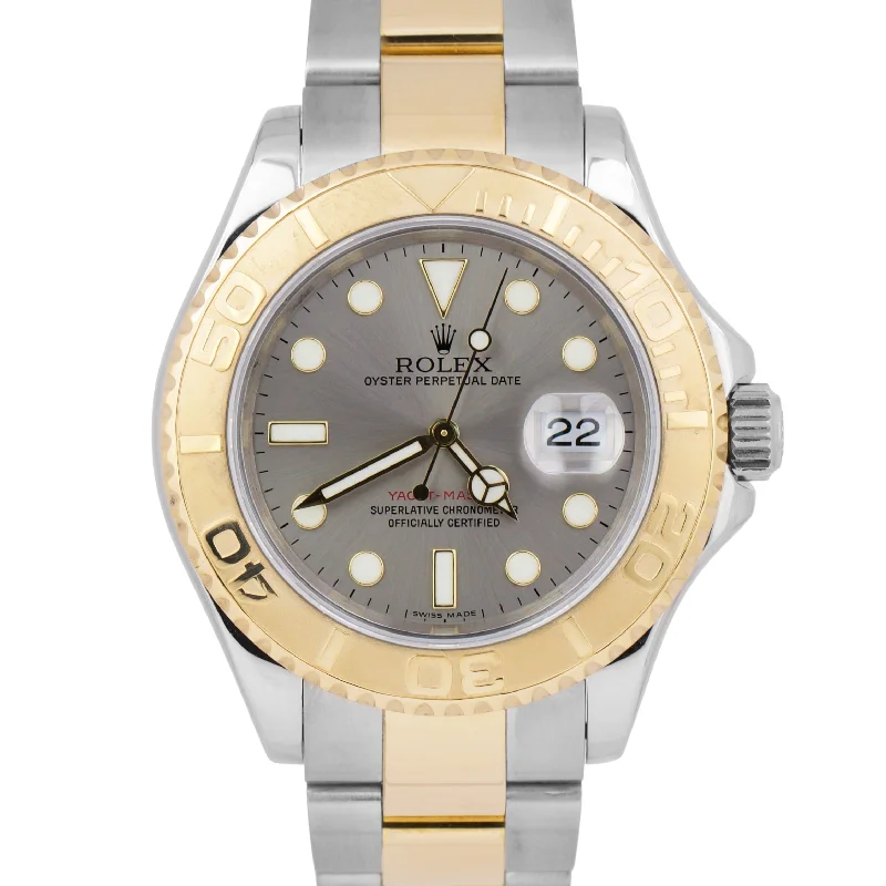 Men's Watches with Silver Mesh Strap for Sleek Style-Rolex Yacht-Master 40mm GRAY Two-Tone 18K Yellow Gold Stainless Steel Date 16623