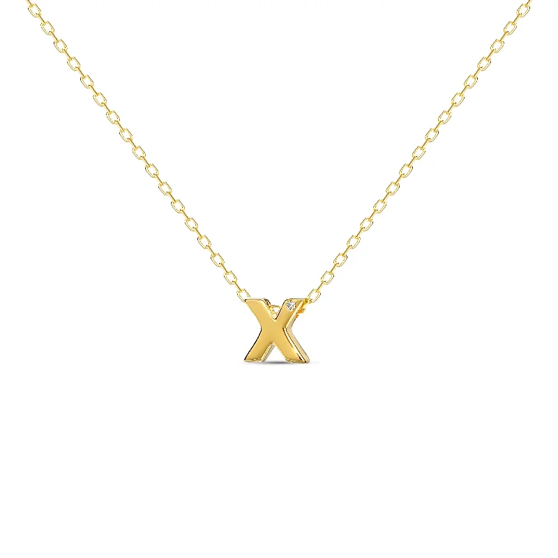 Sparkling Silver Necklace for Special Events-Diamond Letter Necklace "X" - 18 karat gold vermeil on sterling silver, diamond 0.01 carat