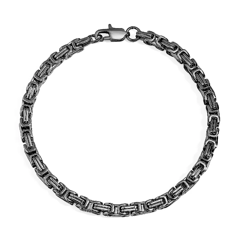 Boho Style Bracelet for Casual Wear-Stainless Steel Black Byzantine Chain Bracelet / BRJ9090