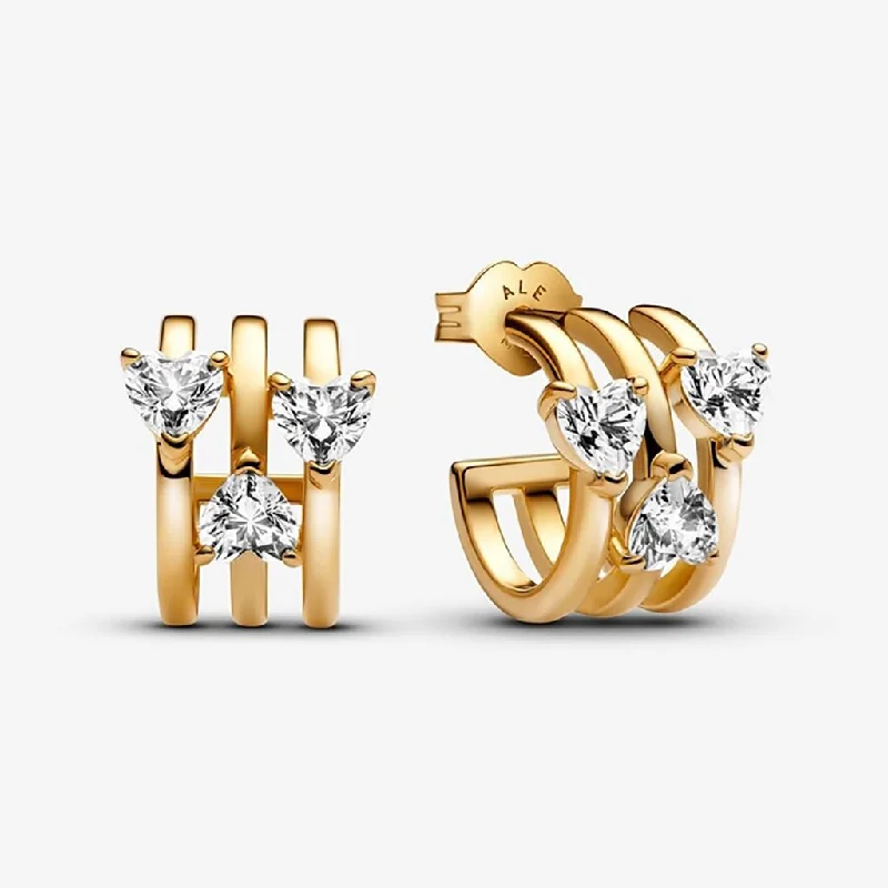 Personalized Earrings for Fashion-PANDORA : Triple Heart Hoop Earrings - Gold