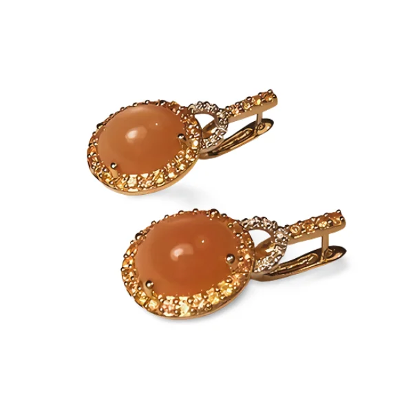 Handmade Earrings for Gifts-Fabulous Estate 14K Yellow Gold Orange Chalcedony Diamond Citrine Earrings