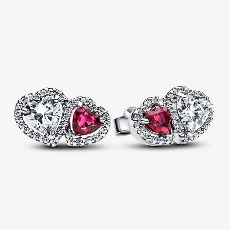 Beautiful Drop Earrings for Evening Style-PANDORA : Halo Hearts Stud Earrings