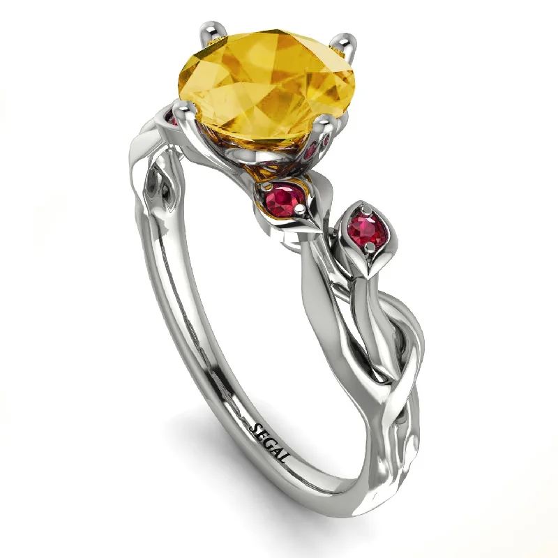 Customizable Silver Ring for Men-14K Gold Radiant Citrine Flower Harmony Ring - Autumn No. 612