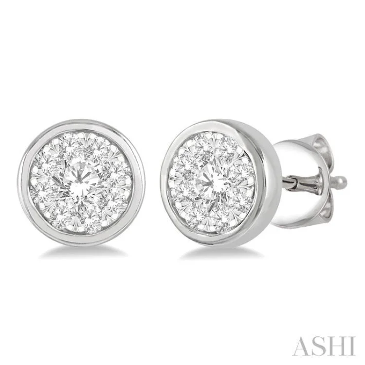 Luxury Stud Earrings for Women-1/3 ctw Medallion Lovebright Round Cut Diamond Bezel Stud Earring in 14K White Gold