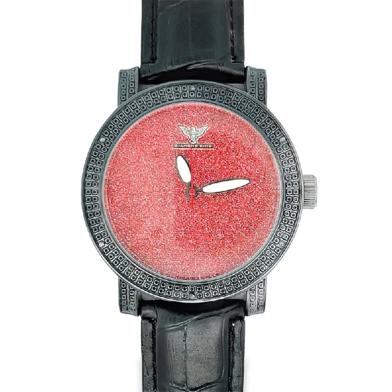 Fashionable Women's Watches with Sparkling Stones-Black All Red Dial Hip Hop Real Diamond Watch