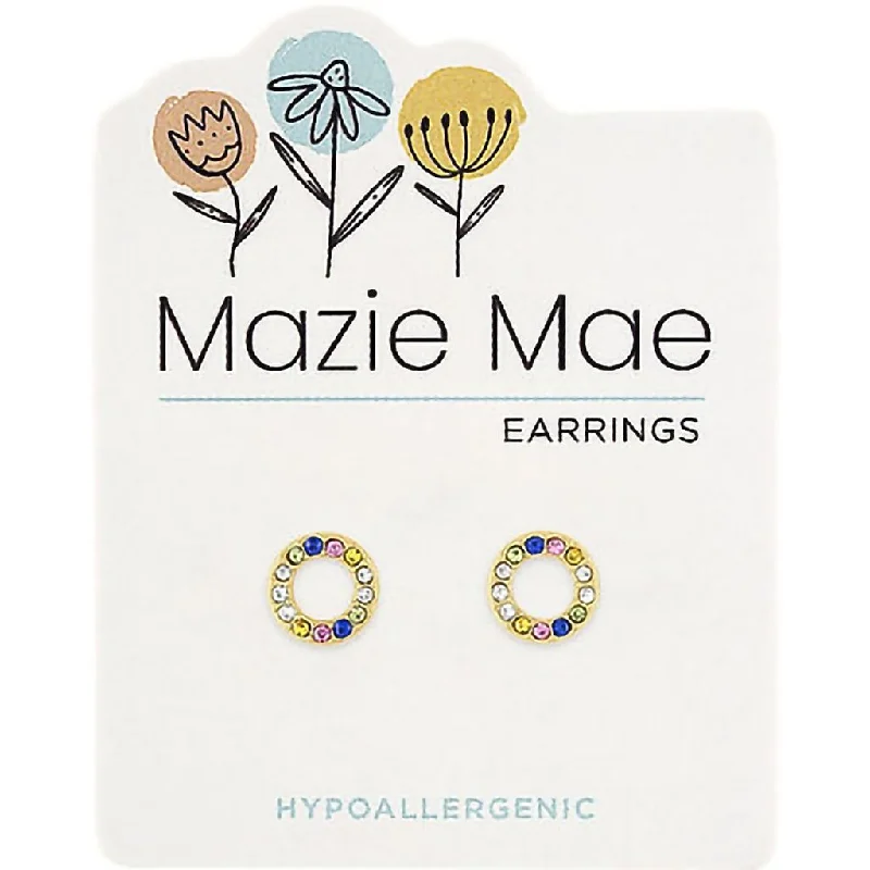 Ethnic Drop Earrings for Festivals-Center Court : Gold Rainbow Open Circle Stud Mazie Mae Earrings