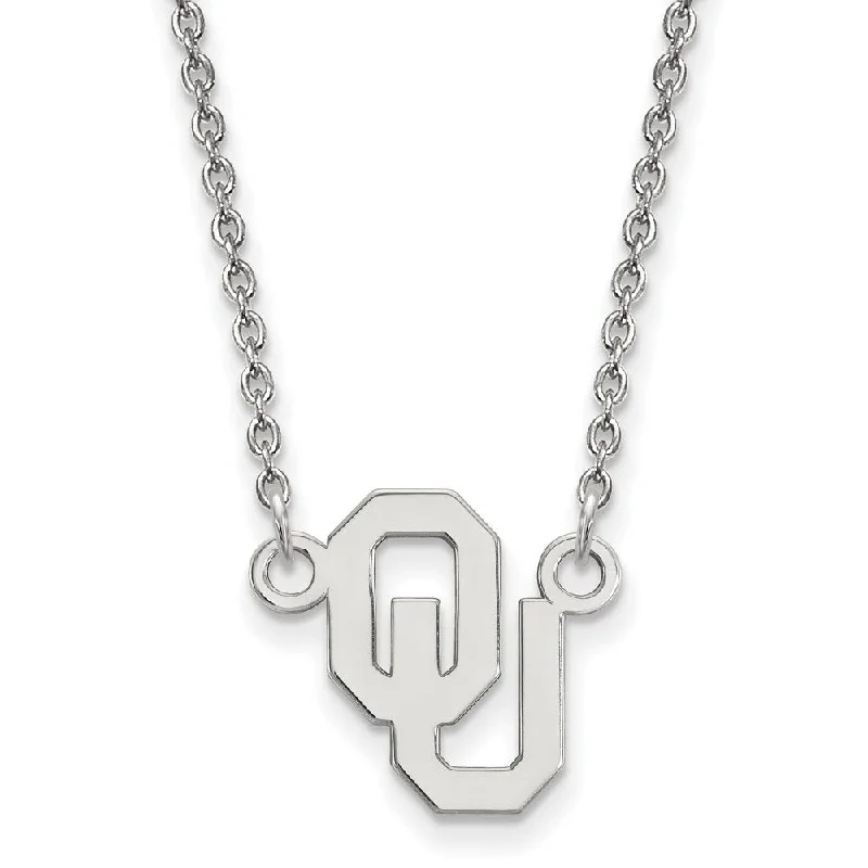 Elegant Chain Necklace for Weddings-14k White Gold Oklahoma OU Small Pendant Necklace