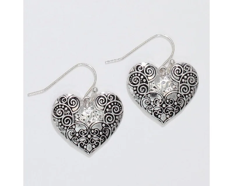 Dazzling Earrings for Night Parties-Periwinkle by Barlow : Silver Hearts with Scroll Detail - Earrings