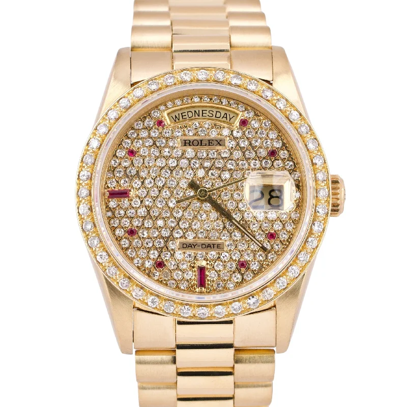 Titanium Watches for Men-Rolex Day-Date President 36mm DIAMOND RUBY 18K Yellow Gold Quickset Watch 18238