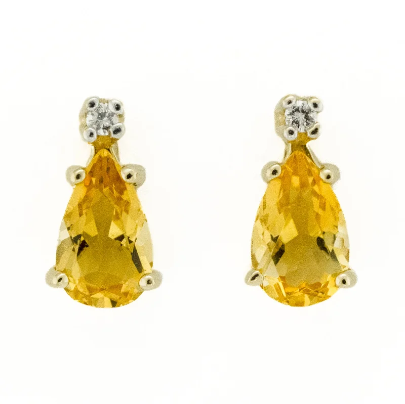 Luxury Earrings for Anniversary-3.30ctw Citrine and Diamond Earrings in 14K Yellow Gold