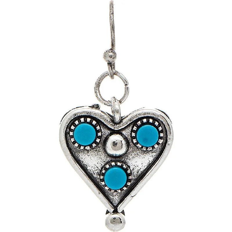 Neon Earrings for Parties-Rain : Silver Tiny Heart Turquoise Stone Earrings