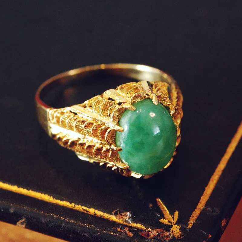 Simple Wedding Band for Women-Exciting Vintage 1960's Jade Cocktail Ring