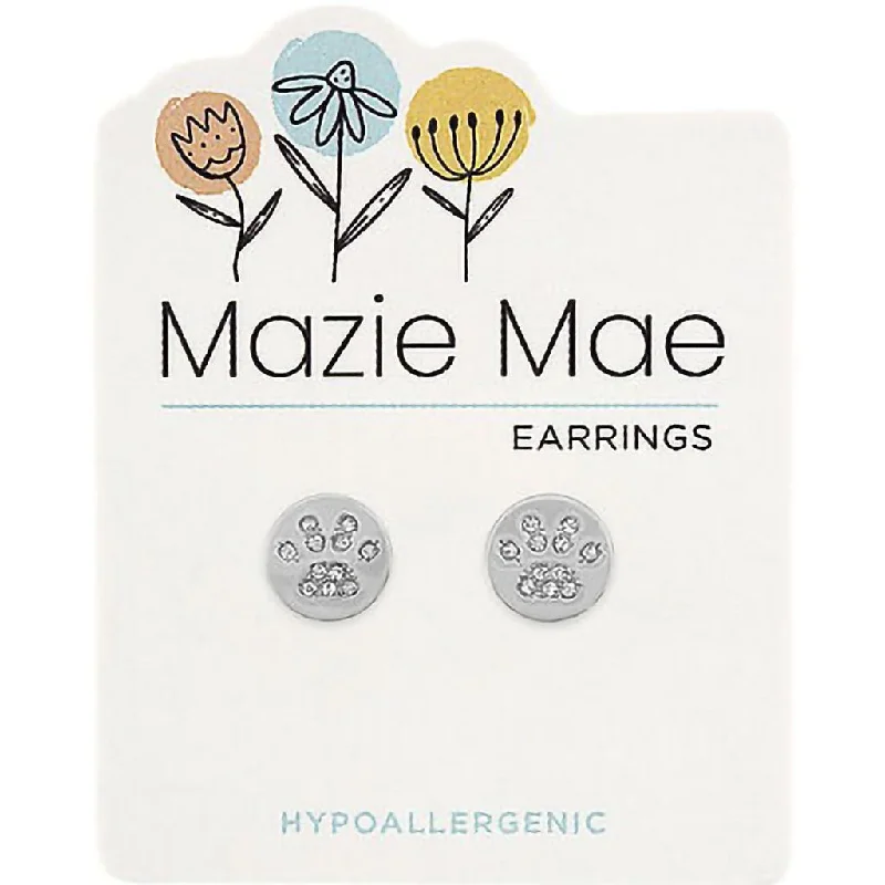 Bohemian Earrings for Fashion Lovers-Center Court: Silver CZ Paw Print Stud Mazie Mae Earring