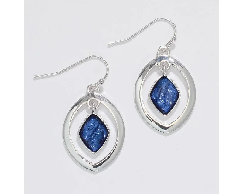 Stylish Statement Earrings-Periwinkle by Barlow : Polished Silver with Rich Deep Dangle - Earrings