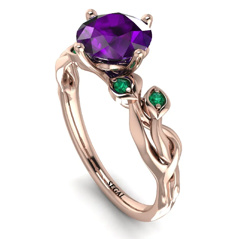 Elegant Engagement Ring with Diamond Accents-14K Gold Radiant Amethyst Flower Harmony Ring - Autumn No. 305