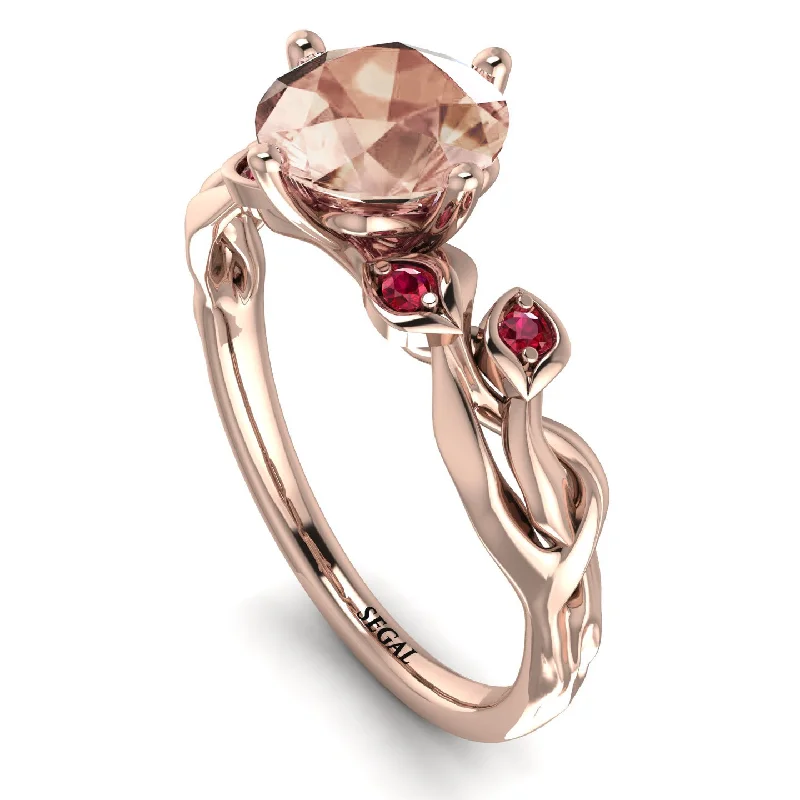 Elegant Rose Gold Ring-14K Gold Radiant Morganite Flower Harmony Ring - Autumn No. 911