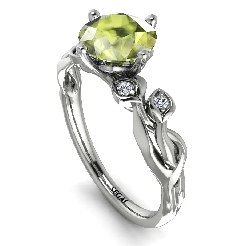 Personalized Engagement Ring with Names-14K Gold Radiant Peridot Flower Harmony Ring - Autumn No. 703