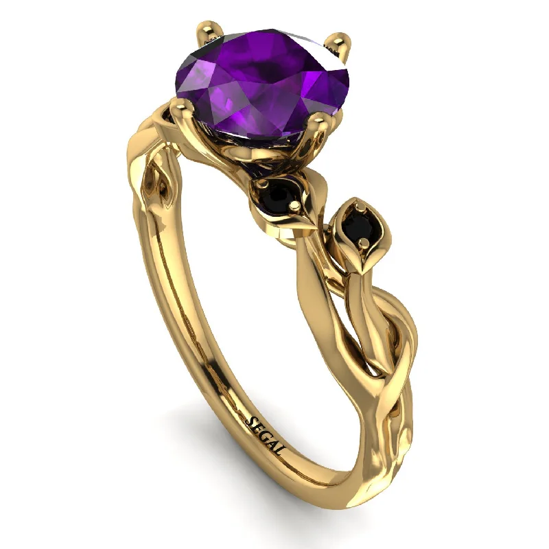 Chunky Gemstone Ring for Bold Style-14K Gold Radiant Amethyst Flower Harmony Ring - Autumn No. 307