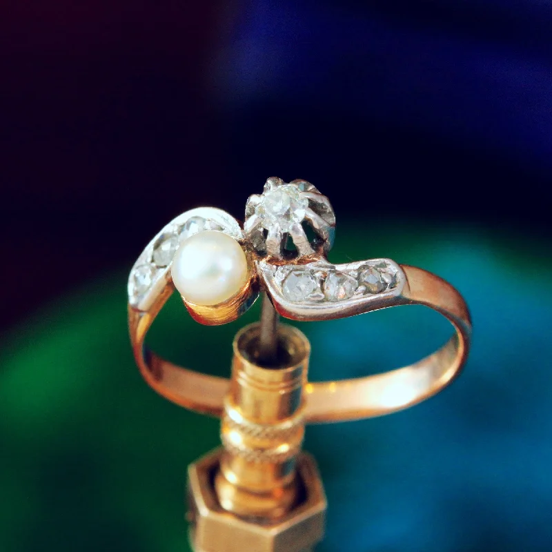 Custom Engagement Ring with Sapphire-Vintage Art Nouveau Diamond & Pearl Ring