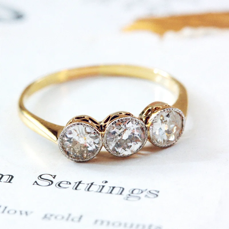 Simple Engagement Ring for Minimalist Style-Spellbound! Vintage Hand Cut Diamond Trilogy Ring