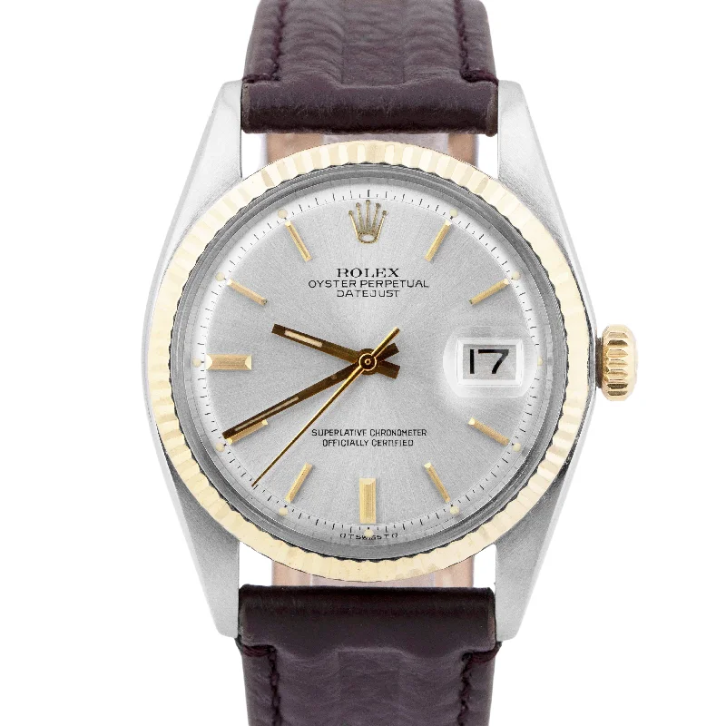 Modern Watches for Young Professionals-Rolex DateJust 36mm Silver Pie-Pan Sigma Dial 18K Yellow Gold Fluted Watch 1601