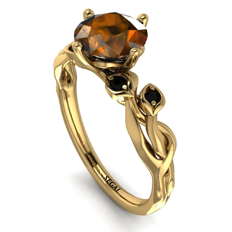 Luxury Gold Ring for Anniversary-14K Gold Radiant Brown Diamond Flower Harmony Ring - Autumn No. 1107