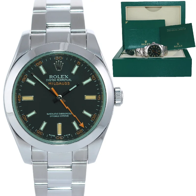 Best Watches for Adventure and Hiking-2022 MINT Rolex Milgauss Green Anniversary Orange Black 116400 GV Steel Watch