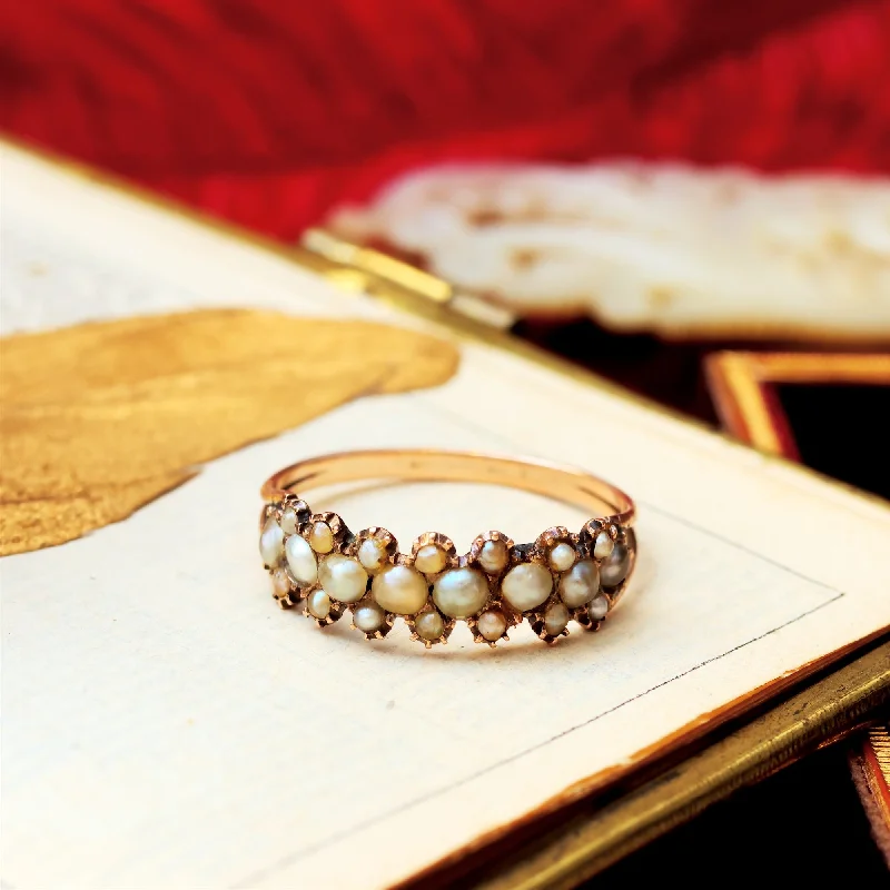 Vintage Wedding Band Set for Couples-Devotedly Divine Antique Georgian Pearl Band Ring