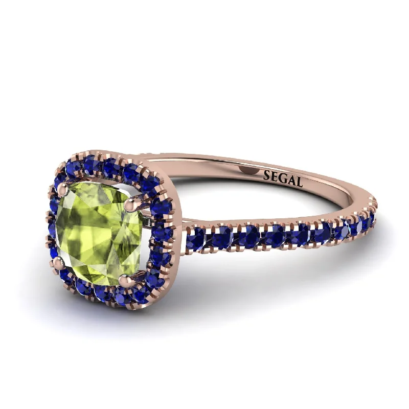 Personalized Gemstone Ring for Gifts-Cushion Peridot Halo Engagement Ring - Jade No. 714