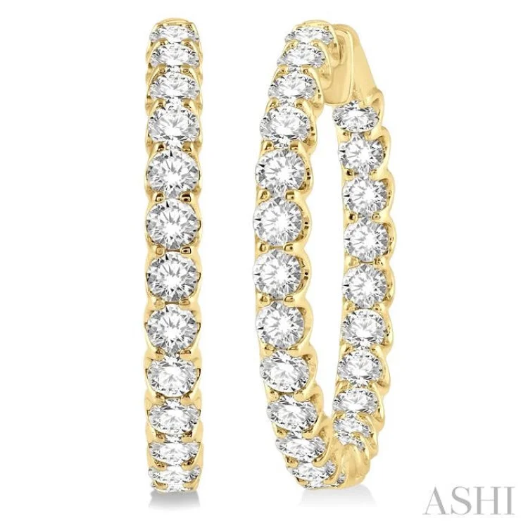 Silver Earrings for Women with Sensitive Skin-7 Ctw Inside-Out Round Cut Diamond Hoop Earrings in 14K Yellow Gold