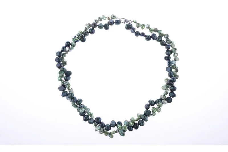 Crystal Bead Necklace for Casual Wear-Green Pearl Two-Tone Necklace