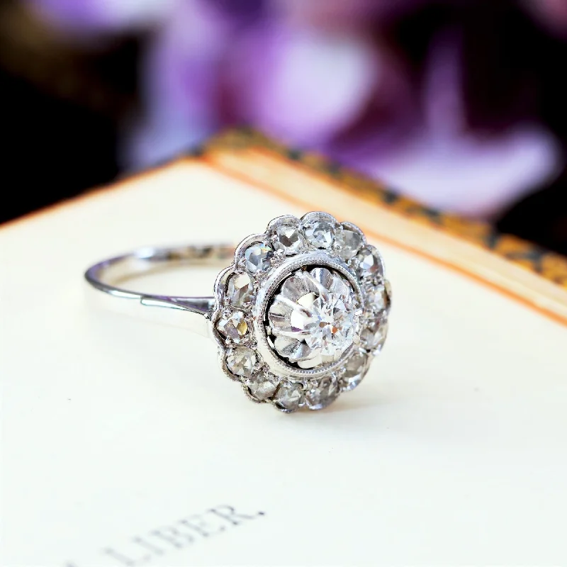 Vintage Engagement Ring for Women-Vintage Romance! Rosette Diamond Cluster Ring