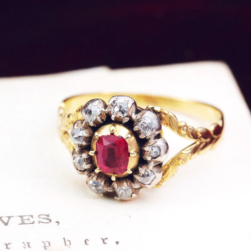 Simple Men’s Gold Band Ring-Rare Early Victorian Ruby & Diamond Blossom Ring