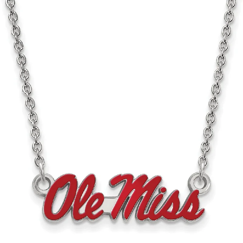 Classic Necklace for Women-Sterling Silver U of Mississippi Small Enamel Pendant Necklace