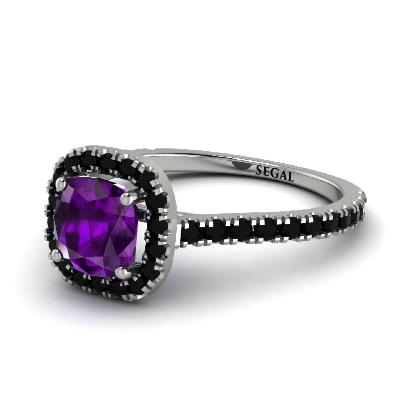 Vintage Diamond Ring for Women-Cushion Amethyst Halo Engagement Ring - Jade No. 309