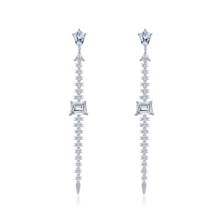 Pearl Drop Earrings for Brides-Long Linear Dangling Earrings