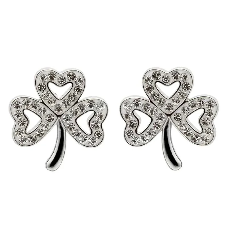 Classic Earrings for Every Occasion-Shanore : Shamrock Stud Earrings Adorned With Crystals