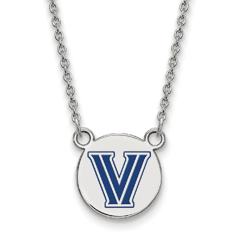 Boho Necklace for Casual Look-Sterling Silver Villanova U Small Enamel Disc Pendant Necklace