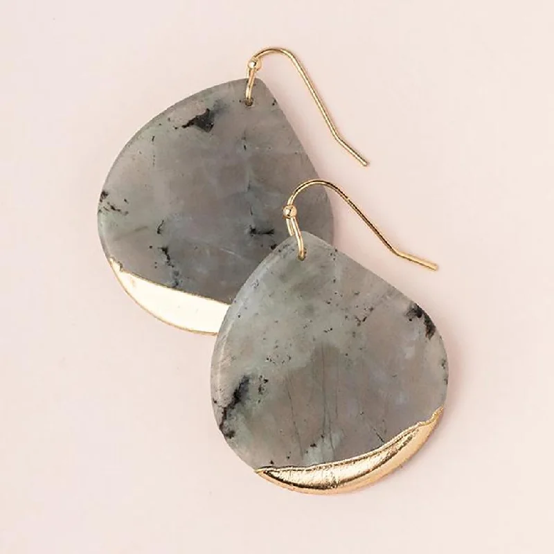 Handmade Hoop Earrings for Women-Scout Curated Wears : Stone Dipped Teardrop Earring - Labradorite/Gold