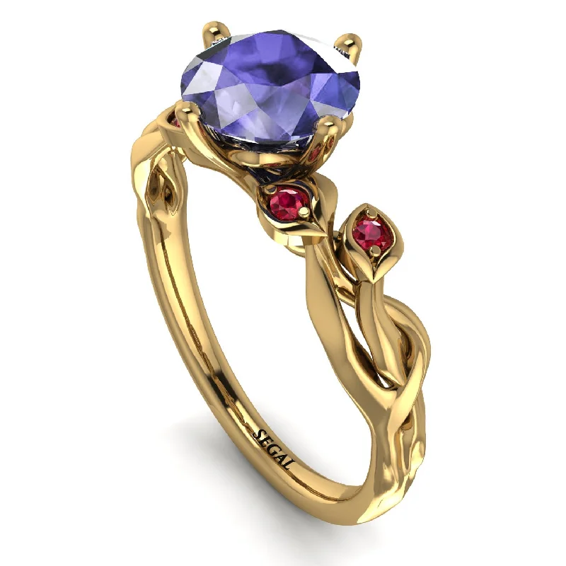 Handcrafted Wedding Ring for Couples-14K Gold Radiant Tanzanite Flower Harmony Ring - Autumn No. 210