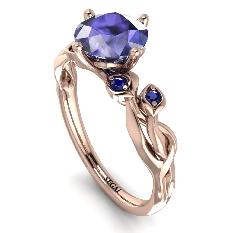 Luxury Gold Ring for Anniversary-14K Gold Radiant Tanzanite Flower Harmony Ring - AutumnNo. 214