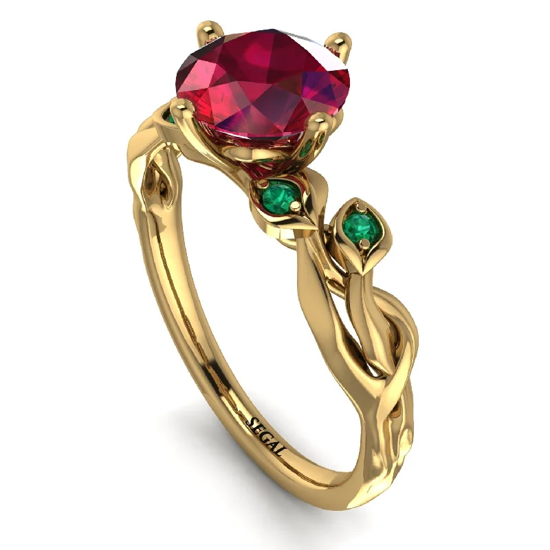 Gemstone Ring with Sapphire-14K Gold Radiant Ruby Flower Harmony Ring - Autumn No. 25