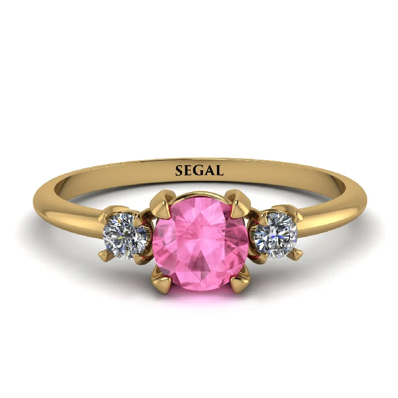 Vintage Gold Ring for Special Occasions-Classic Three Stone Pink Moissanite Engagement Ring - Valentina No. 801