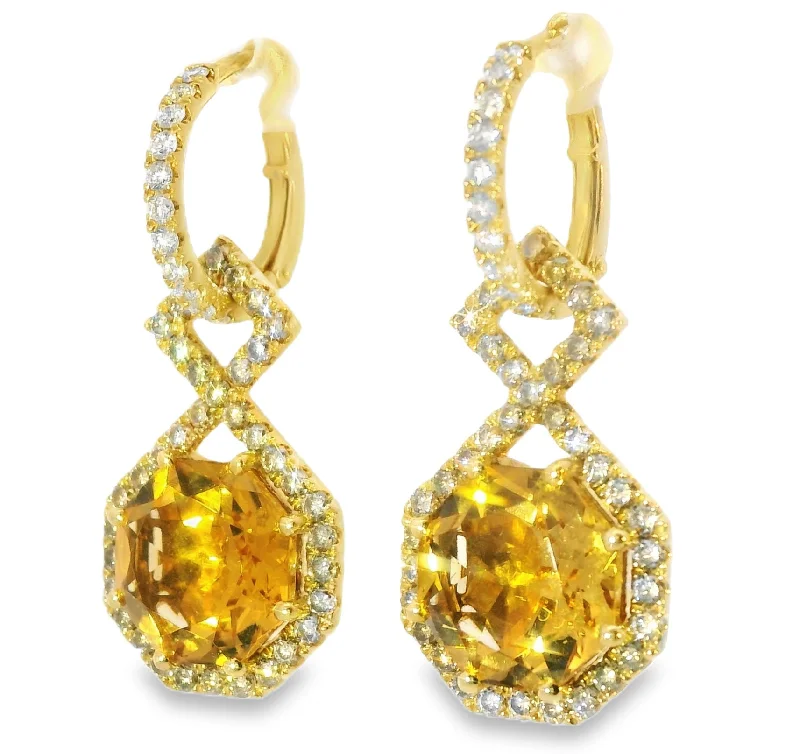 Colorful Hoop Earrings for Casual Look-Magnificent Estate 18K Cordova Gold Diamond Citrine Dangle Drop Earrings